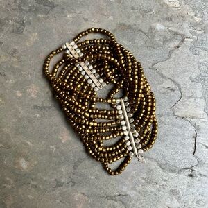 Sterling Silver Bronze Glass Bead Stretch Bracelet, Silpada